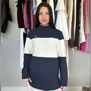 L.L.Bean Navy & Cream Colorblock Mock Neck Pullover | Size L